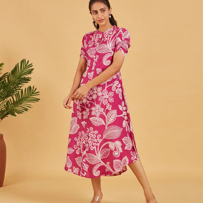 Bright Rose Printed Dress