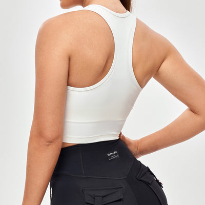 Half Zip Crop Top - White
