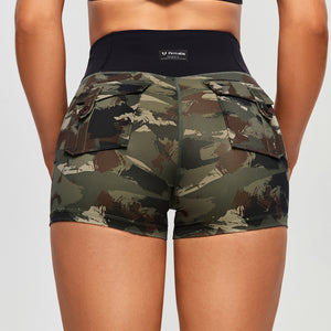 V-waist Cargo Shorts - Abstract Camo and Black