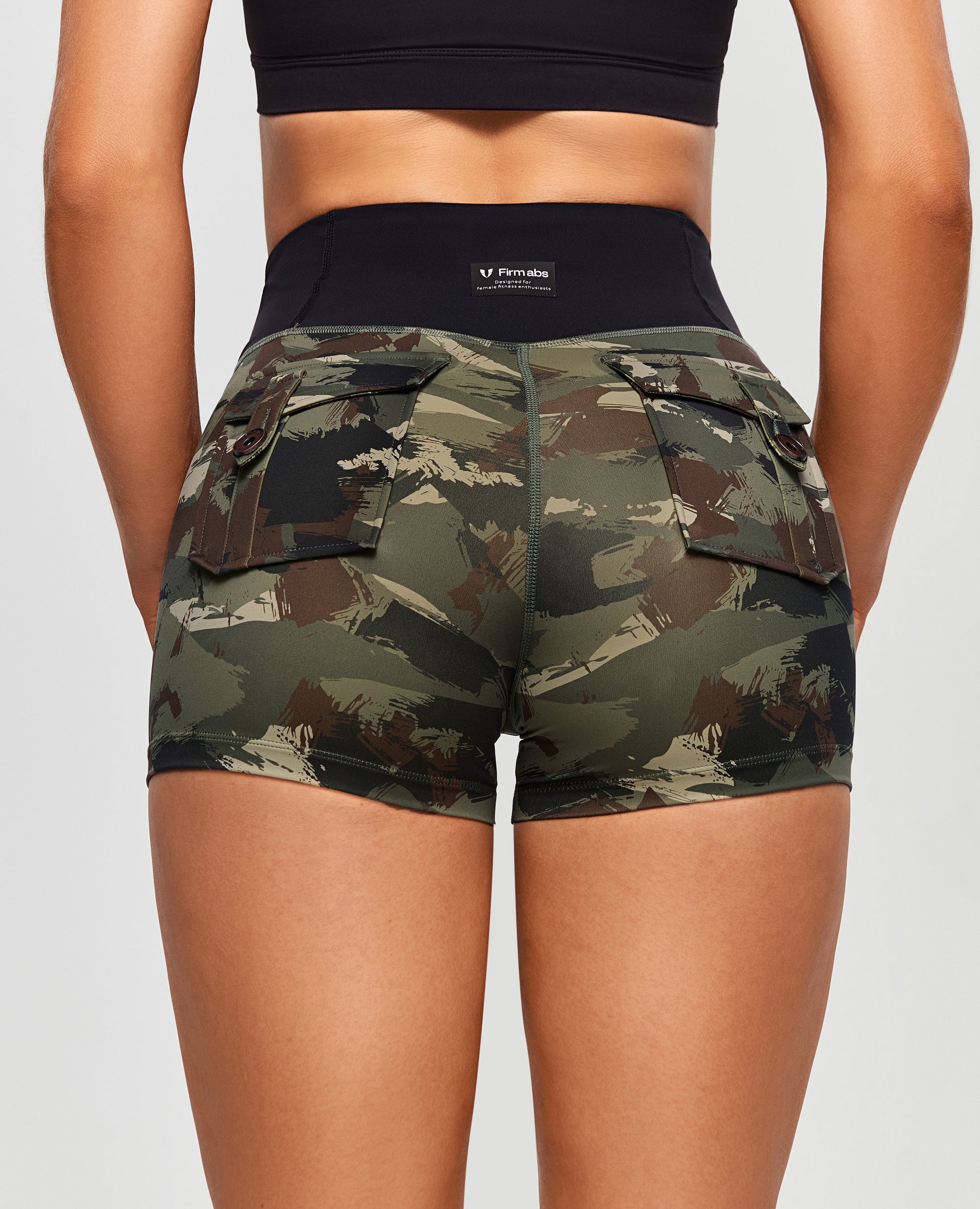 V-waist Cargo Shorts - Abstract Camo and Black