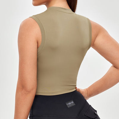 Curved Hem Tank Top - Brown
