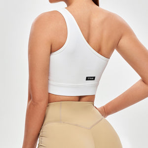 One Shoulder Sports Bra - White