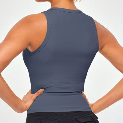 Ribbed Workout Tank - Gray Blue