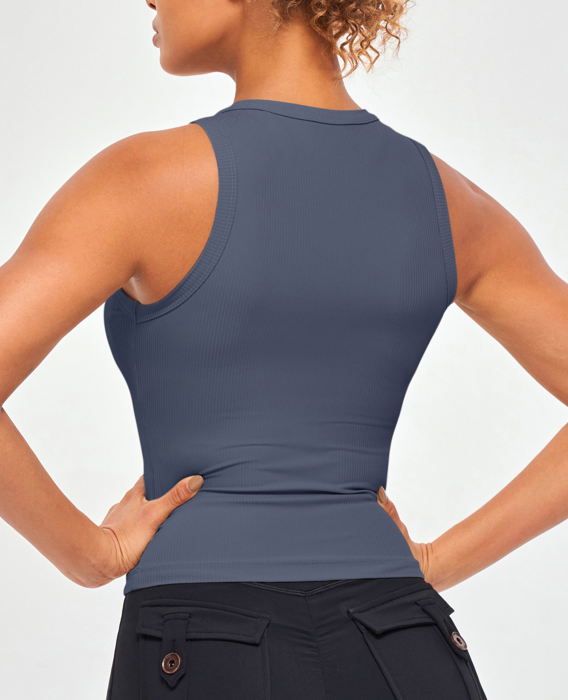 Ribbed Workout Tank - Gray Blue