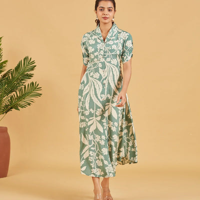 Sage Floral Button Down Dress