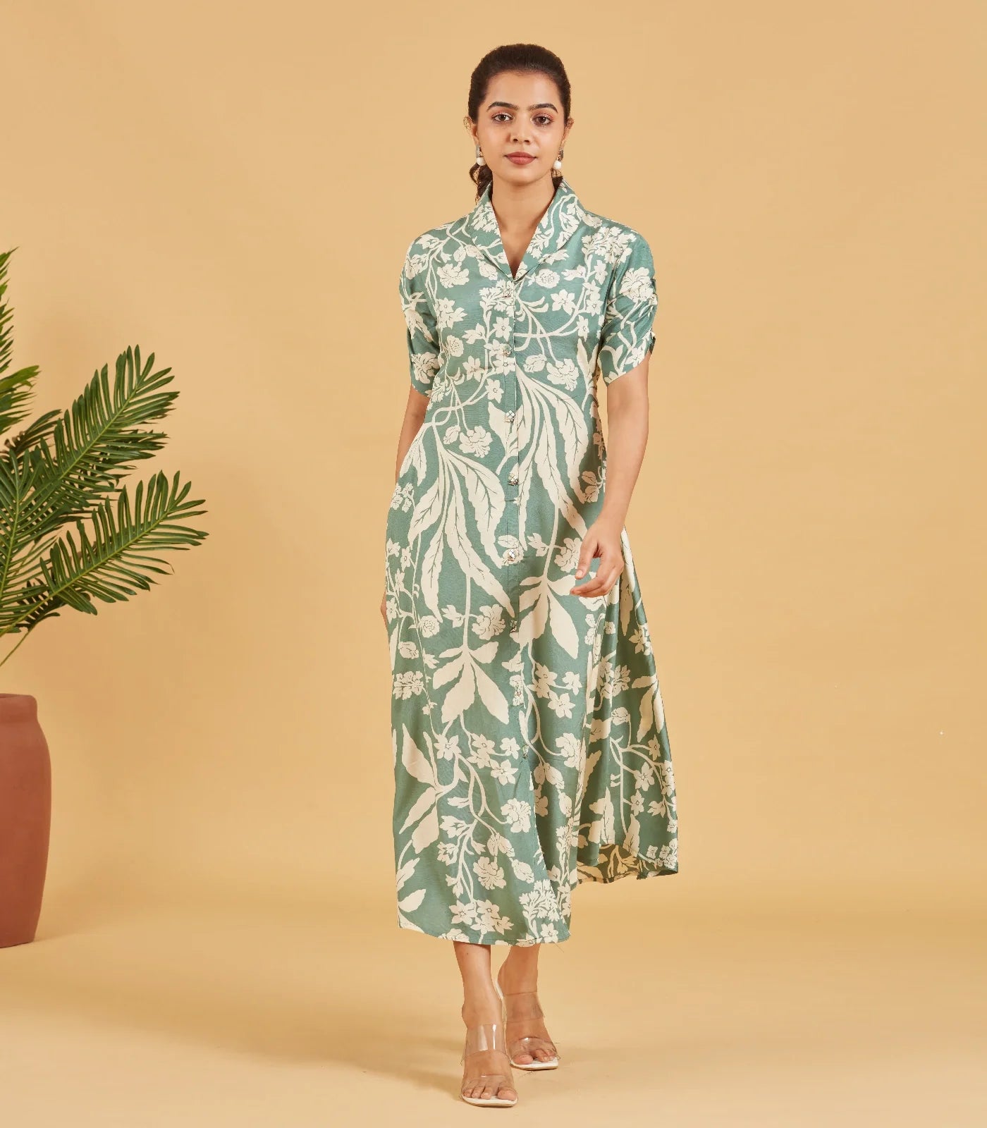 Sage Floral Button Down Dress