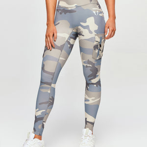 High Waisted Cargo Leggings - Grey blue Camo