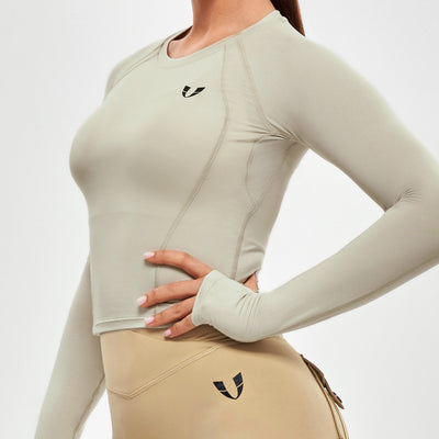 Long Sleeve Crop Top - Beige