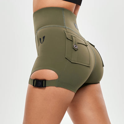 Cutout Cargo Shorts - Moss Green
