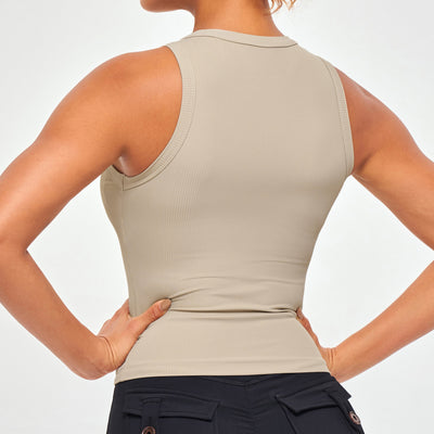 Ribbed Workout Tank - Khaki