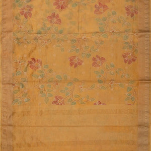 Beige Woven Banarasi Crushed Tissue Saree With Embroidery