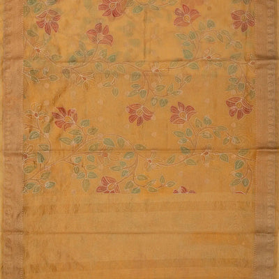 Beige Woven Banarasi Crushed Tissue Saree With Embroidery
