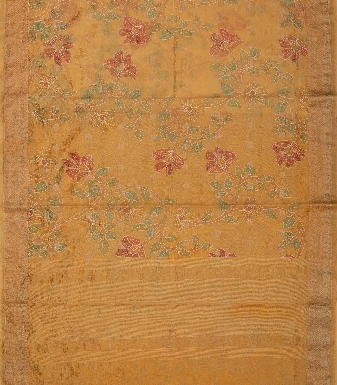 Beige Woven Banarasi Crushed Tissue Saree With Embroidery