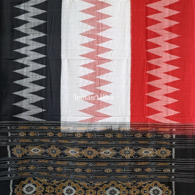 Red Black White Maniabandha Odisha Ikat Cotton Saree