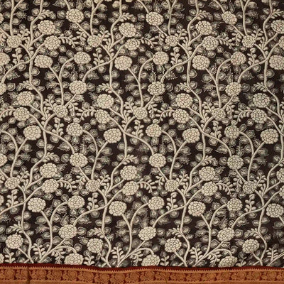 Off White Handloom Kalamkari Cotton Saree With Printed Annam Vine Motifs