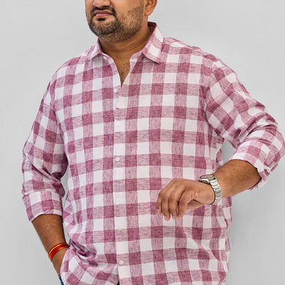 Red Checks Linen Blend Shirt