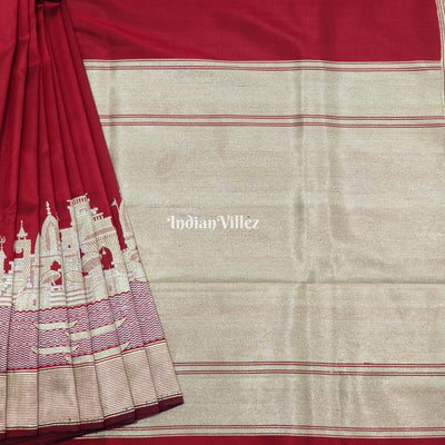 Maroon Handwoven Banarasi Katan Silk Saree with Kashi Ghat Weaves