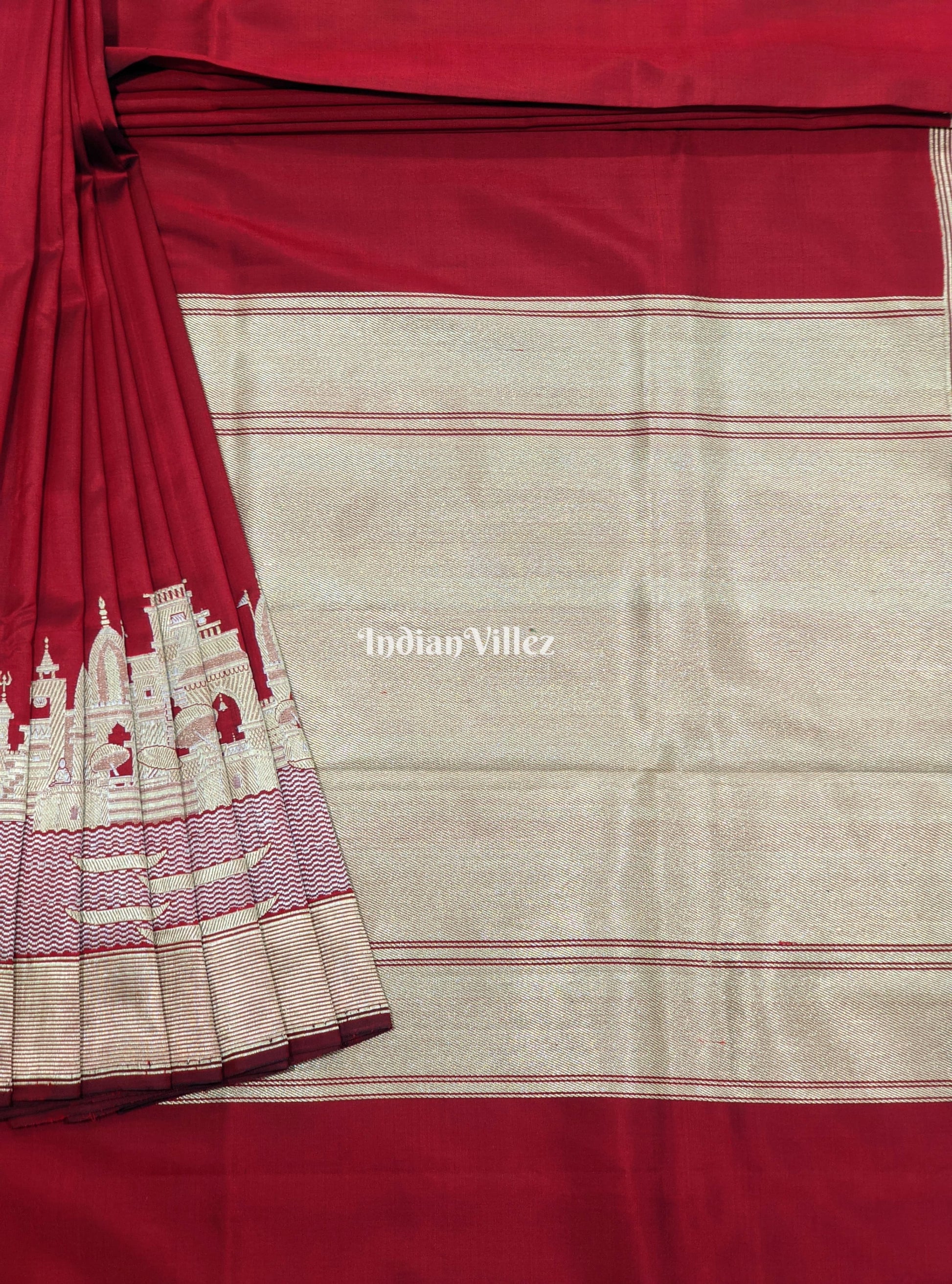 Maroon Handwoven Banarasi Katan Silk Saree with Kashi Ghat Weaves