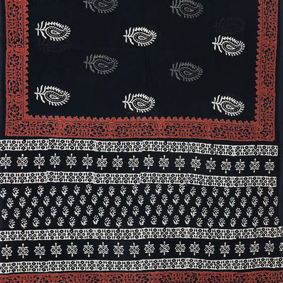 Black Jaipur Cotton Saree With Printed Mango Motifs