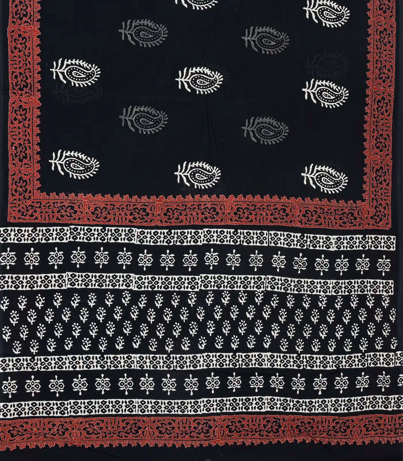 Black Jaipur Cotton Saree With Printed Mango Motifs