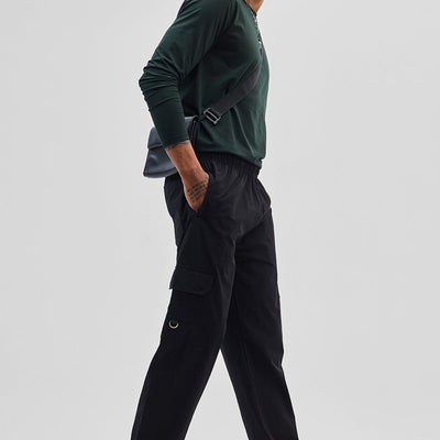 Black Relaxed Fit Parachute Pants