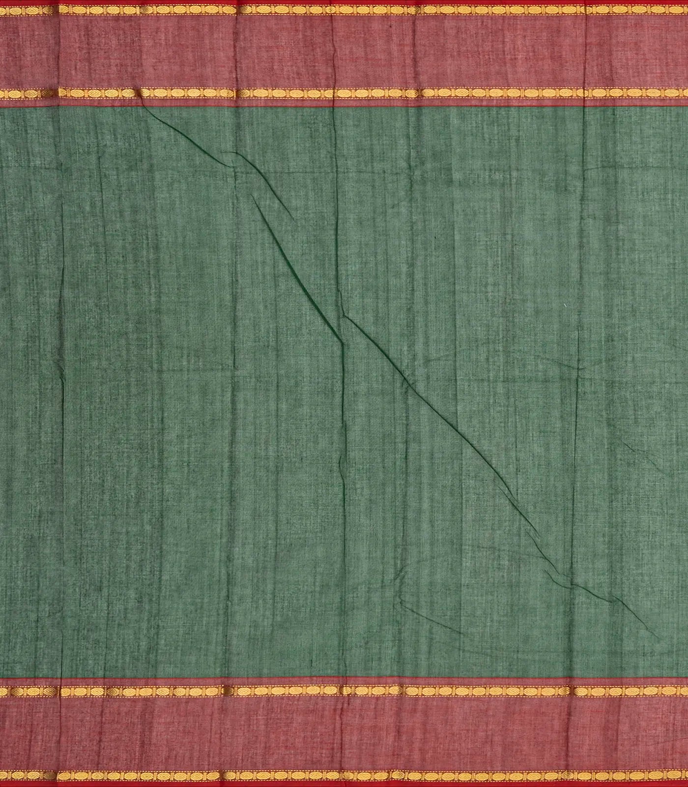 Dark Green Handloom Kanchi Cotton Saree With Zari Stirpes & Maroon Border