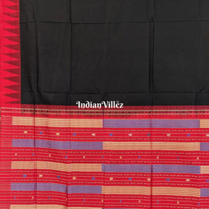 Black With Red Kumbha Odisha Handloom Sambalpuri Silk Saree