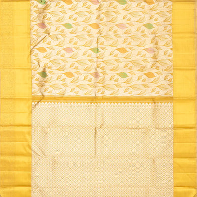 Gold Handloom Kanchipuram Silk Saree With Meena Floral Motifs