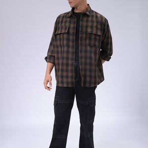 Men's Olive Oversized Fit Checked Shirt