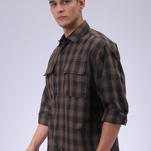 Men's Olive Oversized Fit Checked Shirt