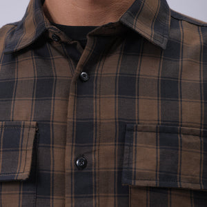 Men's Olive Oversized Fit Checked Shirt