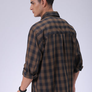 Men's Olive Oversized Fit Checked Shirt