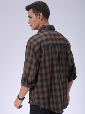 Men's Olive Oversized Fit Checked Shirt