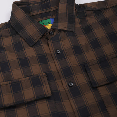 Men's Olive Oversized Fit Checked Shirt