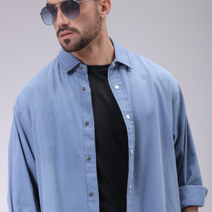 Men's Navy Blue Oversized Fit Solid Shirt