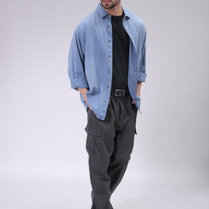 Men's Navy Blue Oversized Fit Solid Shirt