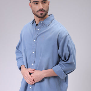 Men's Navy Blue Oversized Fit Solid Shirt