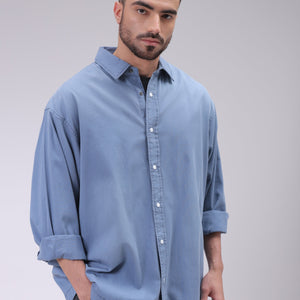 Men's Navy Blue Oversized Fit Solid Shirt