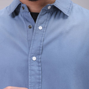 Men's Navy Blue Oversized Fit Solid Shirt