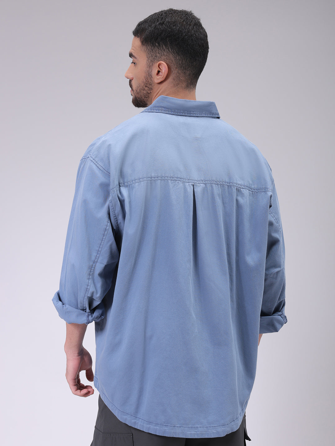 Men's Navy Blue Oversized Fit Solid Shirt