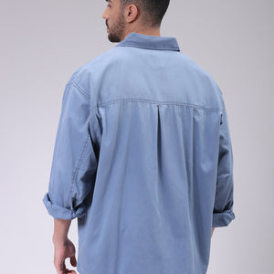 Men's Navy Blue Oversized Fit Solid Shirt