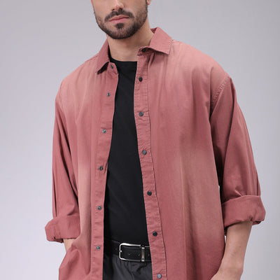 Men's Red Oversized Fit Solid Shirt
