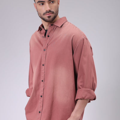 Men's Red Oversized Fit Solid Shirt