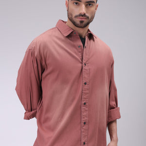 Men's Red Oversized Fit Solid Shirt