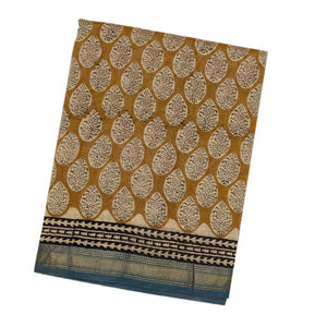 Beige Handloom Chanderi Cotton Saree With Printed Floral Motifs