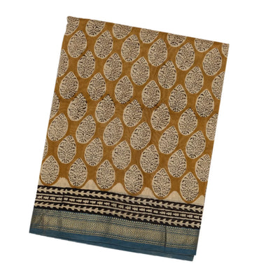 Beige Handloom Chanderi Cotton Saree With Printed Floral Motifs