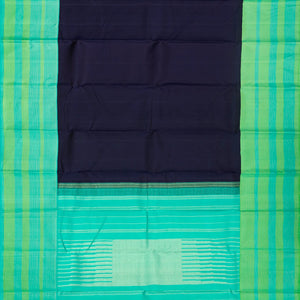 Midnight Blue Handloom Kanchipuram Korvai Silk Saree With Aquamarine Border