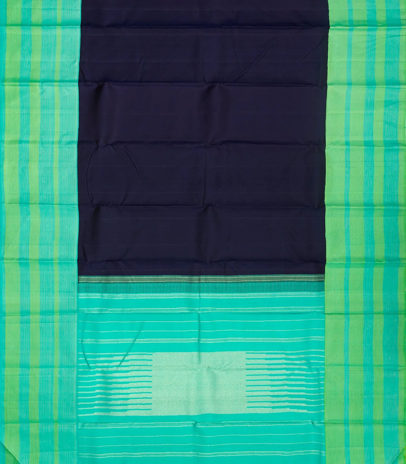 Midnight Blue Handloom Kanchipuram Korvai Silk Saree With Aquamarine Border