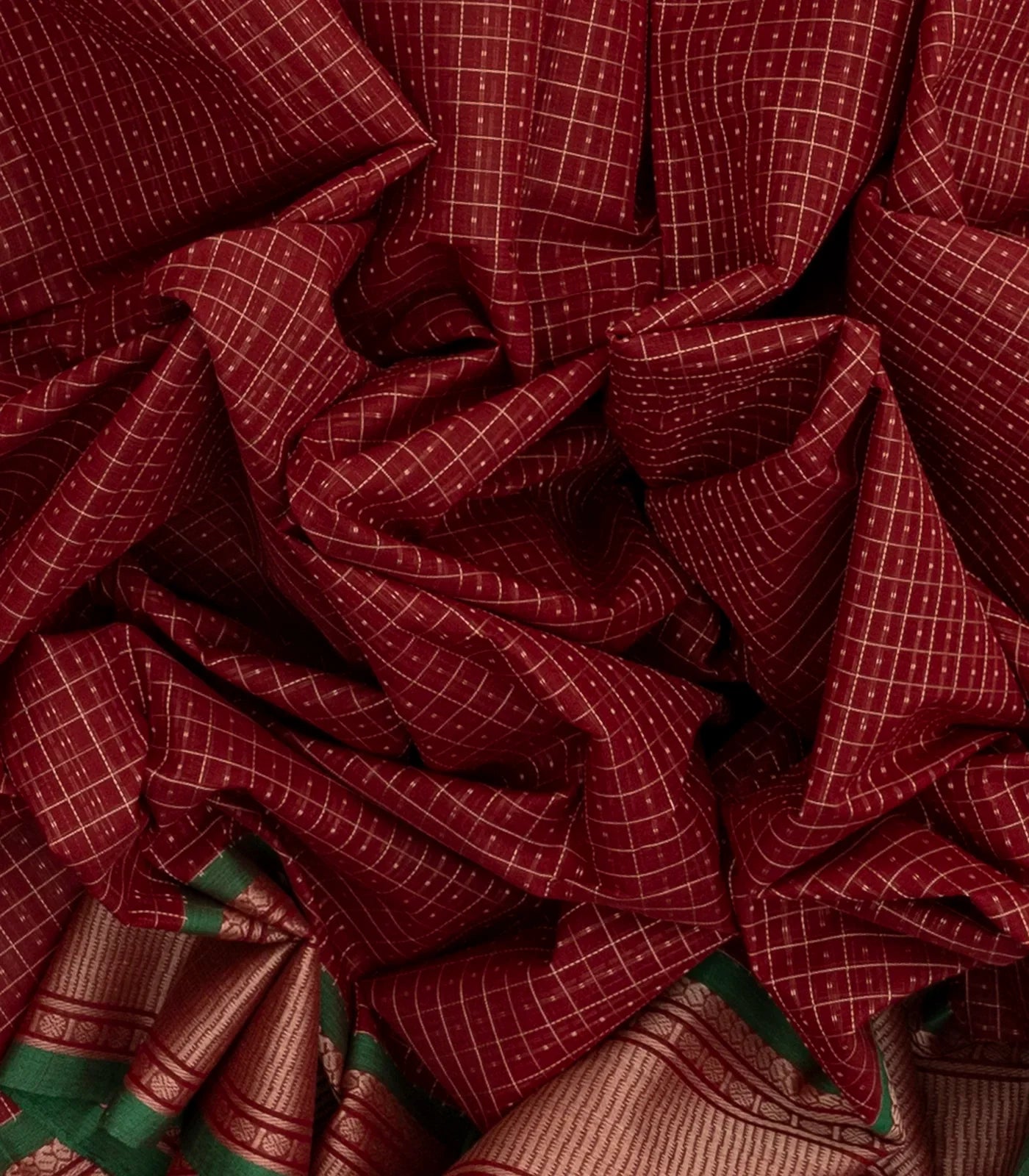 Crimson Handloom Kanchi Cotton Saree With Checks And Motifs