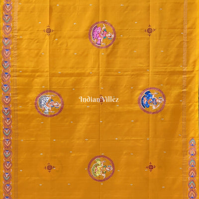 Yellow Kandarpa Ashwa (Horse) Pattachitra Saree